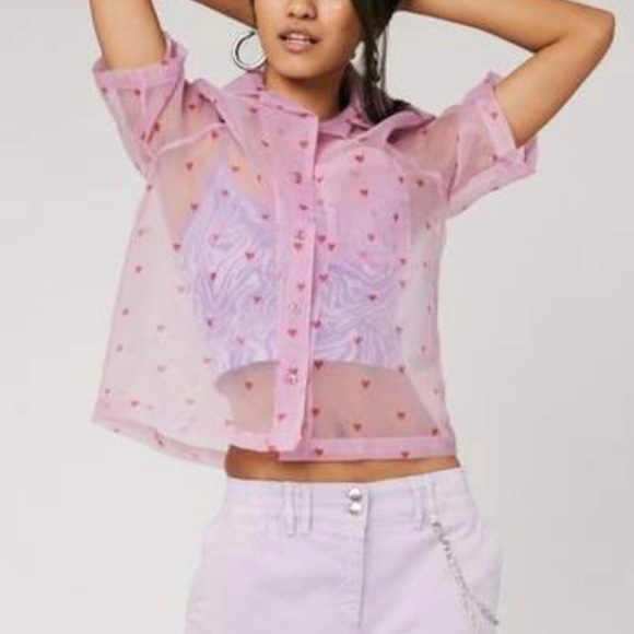 ASOS Curve Skinny Dip Organza Shirt w/ Cute Heart Print US 18 / UK 22 - Picture 5 of 9